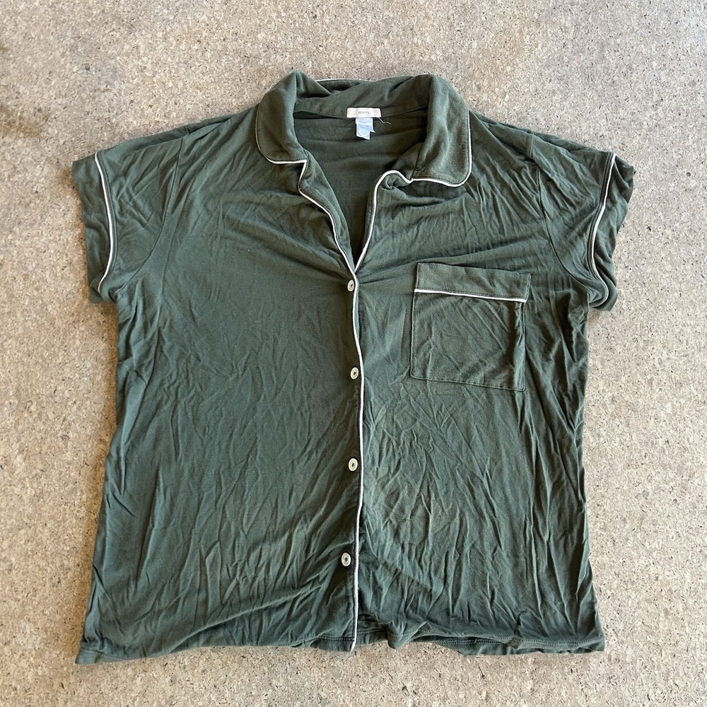 Eberjey Olive Modal Pajama Top L Button Front Short Sleeve Lounge Shirt